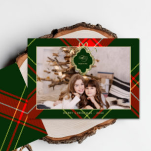 クラシックChristmas Red Green Plaid写真 シーズンカード
