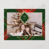 クラシックChristmas Red Green Plaid写真 シーズンポストカード (正面)