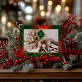 クラシックChristmas Red Green Plaid写真 シーズンポストカード