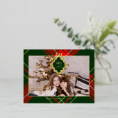 クラシックChristmas Red Green Plaid写真 箔シーズンポストカード (立ち正面)
