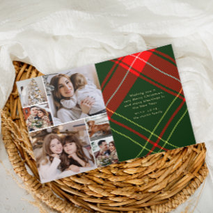 クラシックChristmas Red Plaid Photo Collage シーズンカード