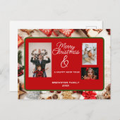 クラシックDeco Christmasパーソナライズされた Family Photo シーズンポストカード (正面/裏面)