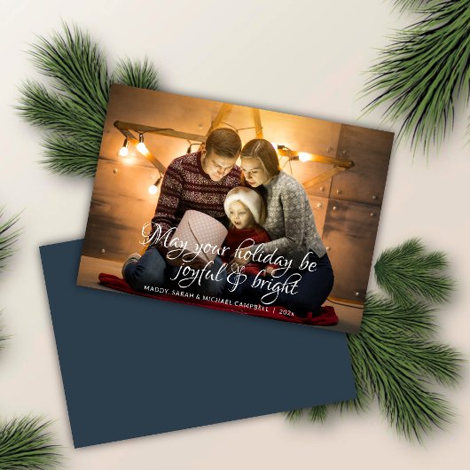 クラシックDescribed Wish Navy Blue写真クリスマス シーズンカード