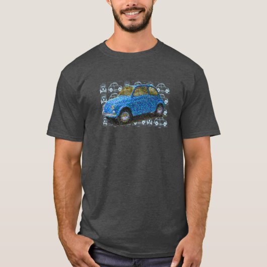 クラシックFiat 500青 Tシャツ (正面)