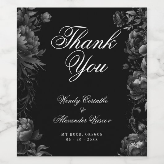 クラシックGothic Black結婚's Thank You ワインラベル (シングルラベル)