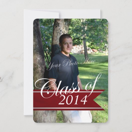 クラシックGrad 2014 Varsity Banner赤い写真 案内状 (正面)