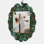 クラシックGreen Botanical Christmas写真 オーナメントカード (左)