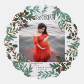 クラシックGreen Enchanting Botanical Christmas写真 オーナメントカード (正面)