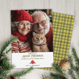 クラシックGreen Gingham Poinsettia 1写真クリスマス シーズンカード