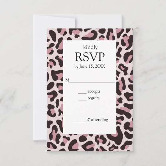 クラシックLeopard Print RoseGold RSVPカード (正面)