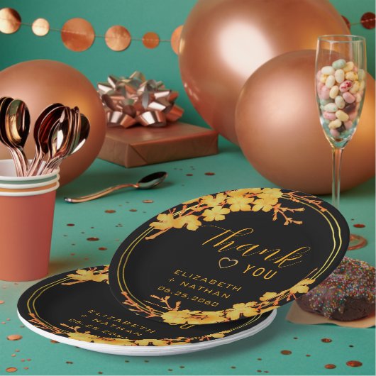 クラシックLuxury Black & 結婚金ゴールド ペーパープレート (複数)