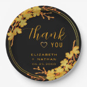 クラシックLuxury Black & 結婚金ゴールド ペーパープレート (正面)