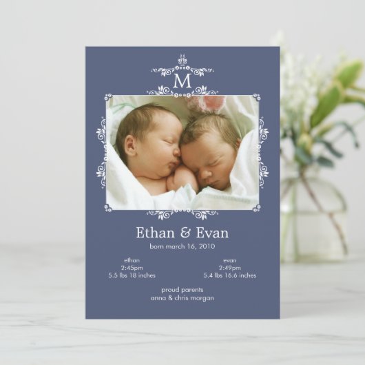 クラシックMonogram Twins写真誕生のお知らせ 案内状 (スタンド正面)