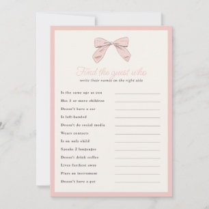 クラシックPink Bow Find the Guest Shower Game Card 招待状