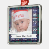 クラシックPlaidベビーの最初の写真、名前、および統計 メタルオーナメント (左)