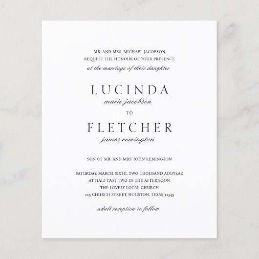 クラシックQRコーフォーマルド予算結婚式招待状 チラシ (正面)