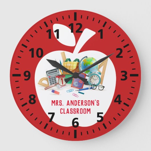 クラシックRed Apple Classroom先生 ラージ壁時計 (正面)