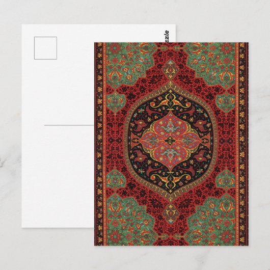 クラシックRed Black & Green，ペルシャ絨毯カーペット ポストカード (正面/裏面)