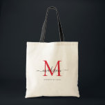 クラシックRed Burgundy Black Monogramスクリプト名 トートバッグ<br><div class="desc">モダントレンディークラシックエレガントレッドBurgundyブラックモノグラムイニシャルスクリプト名トートバッグ</div>