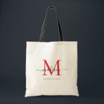 クラシックRed Burgundy Black Monogramスクリプト名 トートバッグ<br><div class="desc">モダントレンディークラシックエレガントレッドBurgundyブラックモノグラムイニシャルスクリプト名トートバッグ</div>