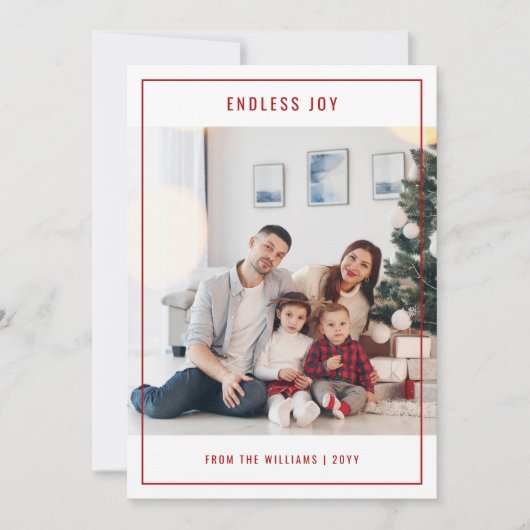 クラシックRed Minimalist家族写真クリスマス シーズンカード (正面)