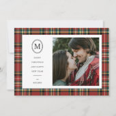 クラシックRed Plaid Christmas Name Monogram 1写真 シーズンカード (正面)