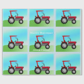 クラシックRed Tractor "ハッピーバースデー、名前" ラッピングペーパー (フラット)
