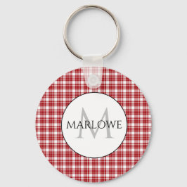 クラシックRed White Checks Plaid Monogram Name キーホルダー