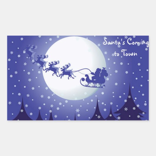 クラシックRound Christmas Sticker/Santa A Sleigh 長方形シール (正面)