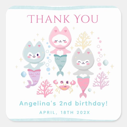 クラシックRound Stickers誕生日パーティー。 スクエアシール (正面)