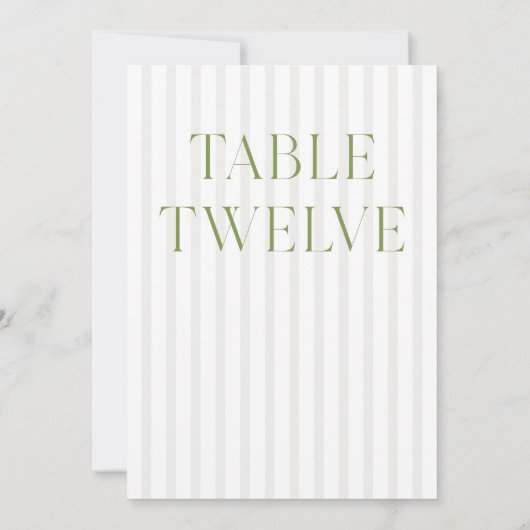 クラシックSage Green & Beigeの12結婚テーブル番号 招待状 (裏面)