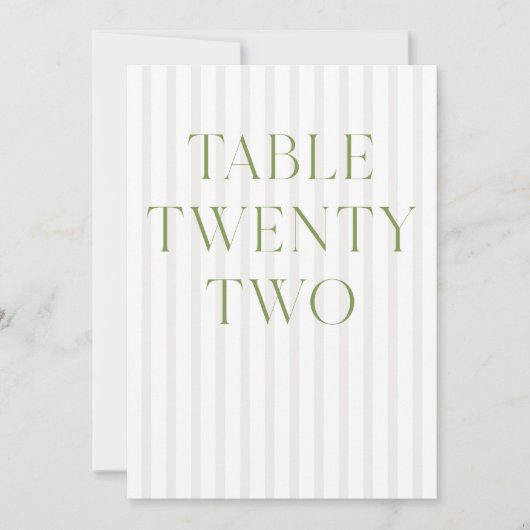 クラシックSage Green & Beigeの22結婚テーブル番号 招待状 (正面)