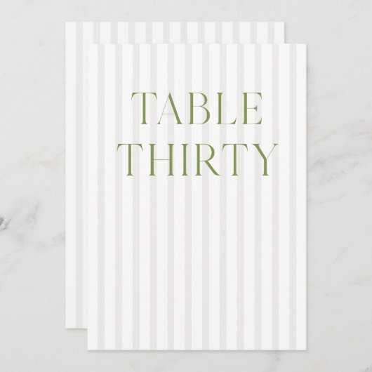 クラシックSage Green & Beigeの30結婚テーブル番号 招待状 (正面/裏面)