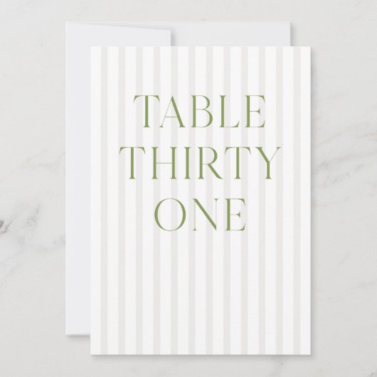 クラシックSage Green & Beigeの31結婚テーブル番号 招待状 (正面)
