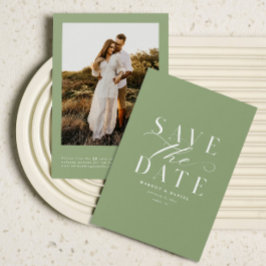 クラシックSage Green Photo Save The Date QR Code セーブザデート
