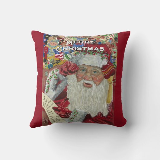 クラシックSanta - Checking It Two Holiday Artwork クッション (裏面)