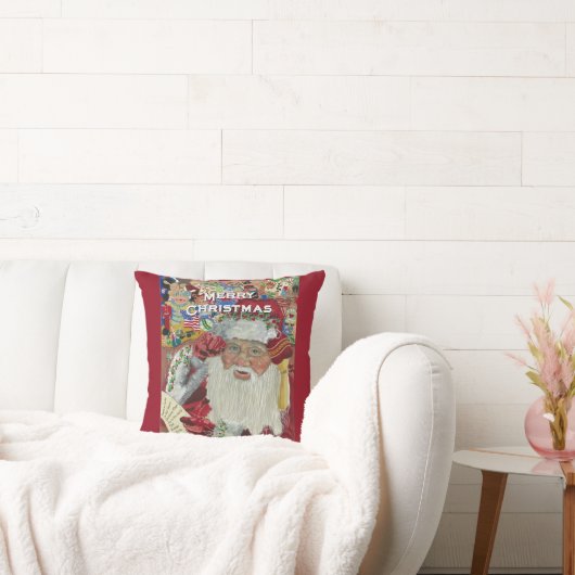 クラシックSanta - Checking It Two Holiday Artwork クッション (ソファ)
