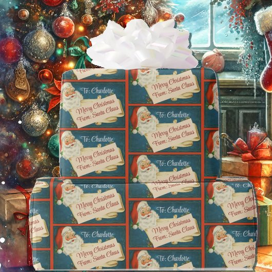 クラシックSanta Clausへ&から名前を追加クリスマス ラッピングペーパー