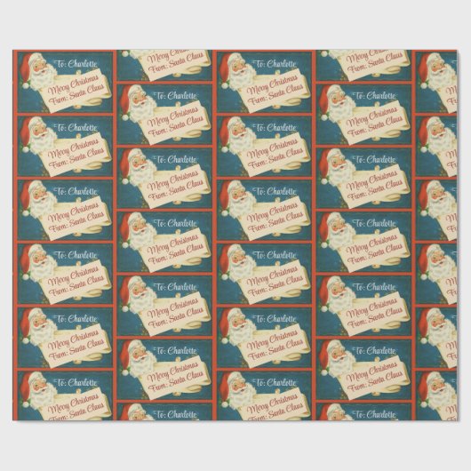 クラシックSanta Clausへ&から名前を追加クリスマス ラッピングペーパー (フラット)