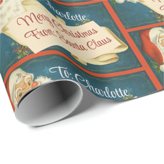 クラシックSanta Clausへ&から名前を追加クリスマス ラッピングペーパー (ロールコーナー)