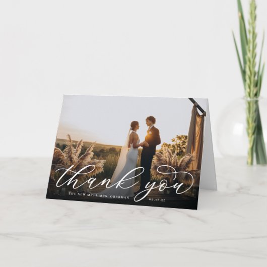 クラシックScriptの結婚写真サンキューカード カード (正面)