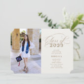 クラシックScript Beige金ゴールド卒業発表 案内状 (スタンド正面)