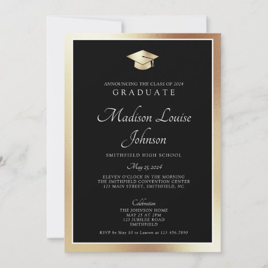 クラシックScript Black & Photo Graduation 招待状 (正面)