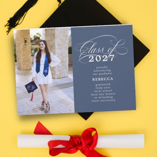 クラシックScript Blue Photo卒業 案内状