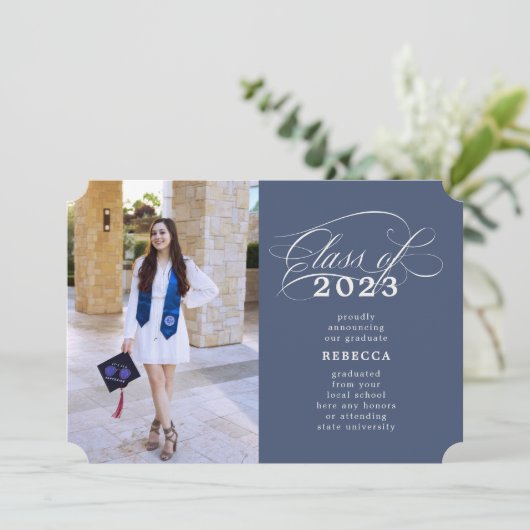 クラシックScript Blue Photo卒業 案内状 (スタンド正面)