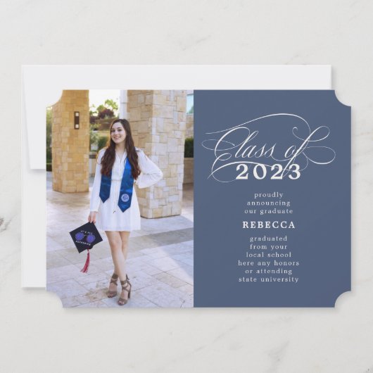 クラシックScript Blue Photo卒業 案内状 (正面)
