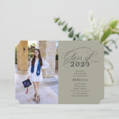 クラシックScript Green Sage写真卒業 案内状 (スタンド正面)