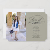 クラシックScript Green Sage写真卒業 案内状 (正面)