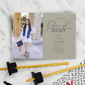 クラシックScript Green Sage写真卒業 案内状