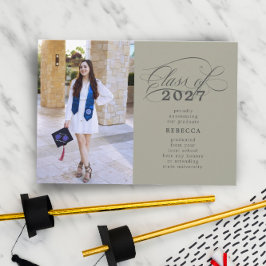 クラシックScript Green Sage写真卒業 案内状